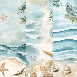 Beach Ocean Digital Paper – 18 Backgrounds With Seashells, Starfish ...