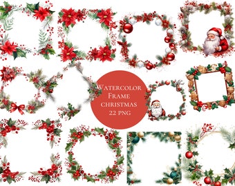 Watercolor christmas frame, frame, christmas,  download for commercial use, High resolution, 12x12, instant download
