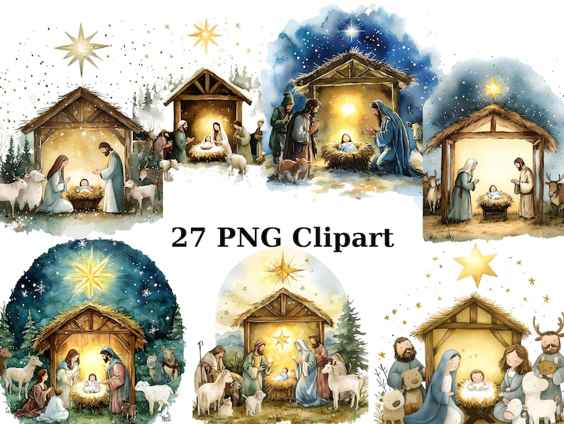 27 Nativity Scenes Watercolor Clipart, Christian Clipart, PNG ...