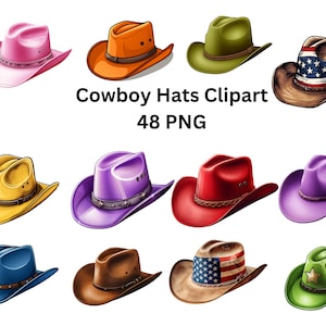 Cowboyhoeden Clipart, digitale PNG-bestanden op een transparante achtergrond, sublimatieontwerp, plakboek, commercieel gebruik.