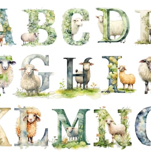 Schapen alfabet, transparante achtergrond, hoge kwaliteit, clipart, 12 x 12, commercieel gebruik