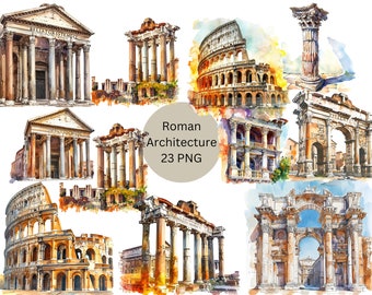Watercolor Roman Architecture Clipart, PNG digital files on transparent background, sublimation, commercial use