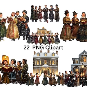 22 images clipart aquarelle Carol Singers, clipart Noël, PNG sur fond transparent, sublimation