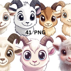 Cute Goat Clipart, Baby Goat PNG, Cartoon Goat Illustration, Farm Animal Art, Transparent Background, Commercial Use, Instant Download