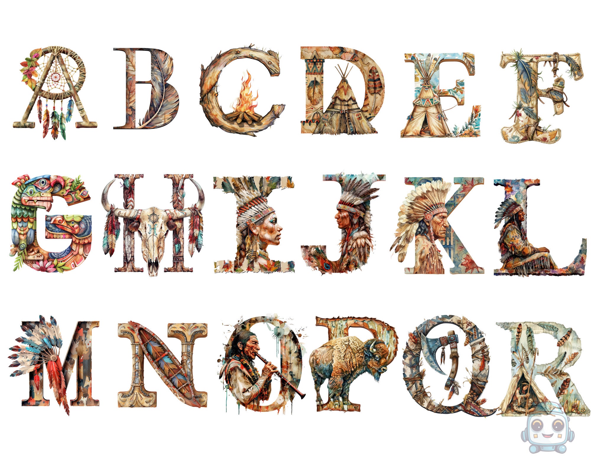 Letter R Native Pattern Watercolor Native American Indian Alphabet Clipart, PNG Individual ...
