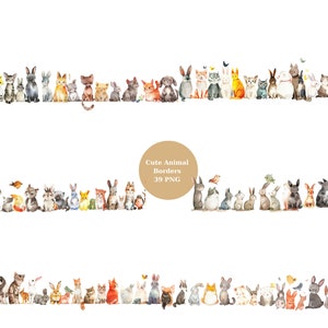 39 Cute Animal Borders Acuarela Clipart, Border Clipart, imágenes individuales PNG sobre fondo transparente, sublimación