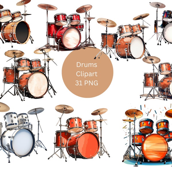 Drums Clipart, PNG digital files on transparent background, sublimation, commercial use