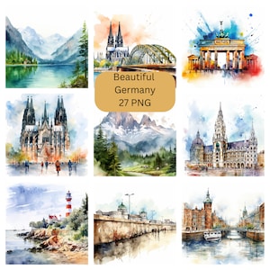 Aquarell Schöne Deutschland Clipart, PNG digitale Dateien auf transparentem Hintergrund, Sublimation, kommerzielle Nutzung