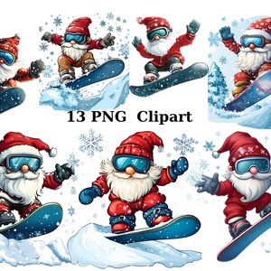 Clipart aquarelle de nain de snowboarder, clipart nain, images individuelles PNG sur fond transparent, sublimation