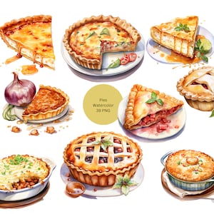 Watercolor Pies Clipart, PNG individual images on transparent background, sublimation, commercial use