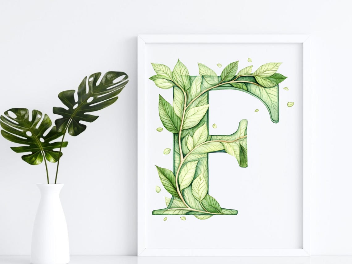 Green Leaf Alphabet Clipart - Botanical Letters Set PNG for Eco ...