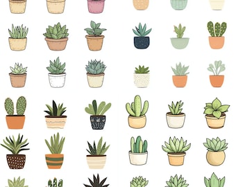 Succulent and Cactus Clipart Bundle – Cute Potted Plants PNG for Stickers, Planners, Scrapbook and DIY Crafts