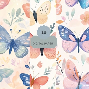 Pastel Butterfly Digital Paper Pack - Spring Butterflies and Floral Backgrounds for Scrapbooking and Crafts - 18 Sheets