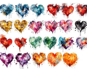 16 Watercolor Hearts, PNG Transparent Background, Digital Download - Etsy