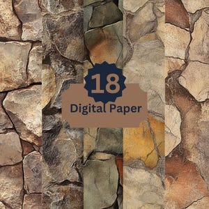 Stone Texture Digital Paper, 18 Rustic Rock Backgrounds, Realistic Wall Patterns, Grunge Natural Surface, Earthy Scrapbook Paper
