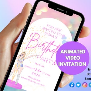 Taylor Swift inspirierte animierte Video Einladung, Mädchen Party einladen,ebitte, Handy Einladung,Geburtstagsparty, Swiftie, canva,printable