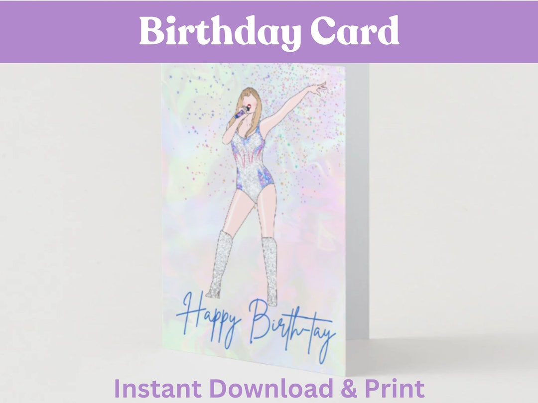 Taylor Swift Birthday Card, Instant Download Printable, Birthday Party ...