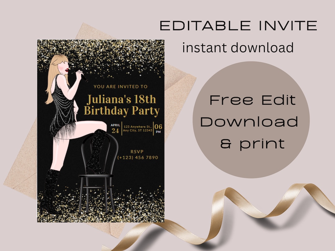 Taylor Swift Invitation Editable Digital Invite Invitation Etsy Taylor Swift Invitation Editable Digital Invite Invitation Etsy