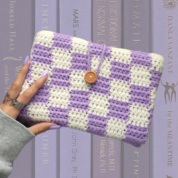 Couverture/pochette de livre au crochet, pochette à carreaux au crochet