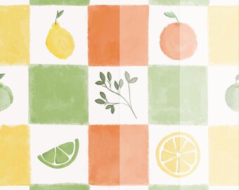 Citrus Summer Seamless pattern, orange, lime and lemon seamless pattern, citrus, repeating pattern, green, yellow, orange, watercolor,