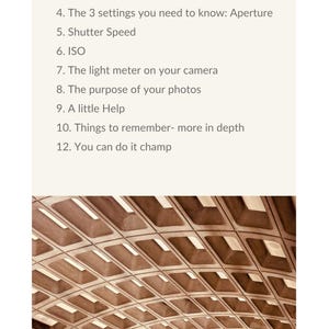 May include: Image of a page with the word "CONTENTS" at the top, followed by a list of topics including "The polyamorous relationship", "Aperture", "Shutter Speed", and "ISO". The bottom of the image shows a brown, geometric ceiling.
