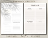 Tagesplaner undatiert zum Ausdrucken, Kalender Einlage herunterladen, To-Do-Liste Vorlage, Stundenplaner, Arbeitsplaner, A4 und A5, Download