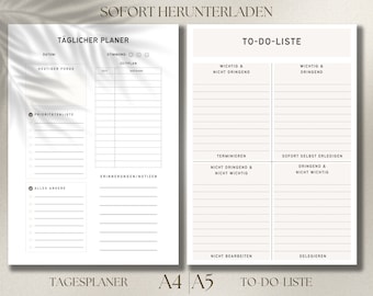 Daily planner undated to print out, download calendar insert, to-do list template, hourly planner, work planner, A4 and A5, download