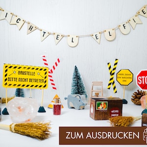 Gnome construction site accessories PDF, Christmas gnome ideas for the Advent season with children, gnome pranks to print, Advent calendar ideas