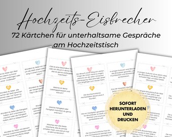 Wedding game for guests, 72 cards for wedding, icebreaker guests, conversation starter wedding table, wedding gift, questions wedding
