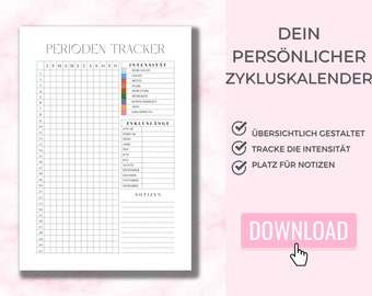 Cycle calendar to print out, menstrual calendar, calculate fertile days, period calendar, digital, in German