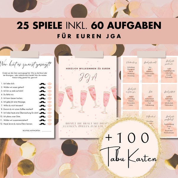 Junggesellinnenabschied Spiele, 25 JGA Spiele Set,  Brautparty Aufgaben, Junggesellenabschied Frauen Aufgaben, Sofort Herunterladen