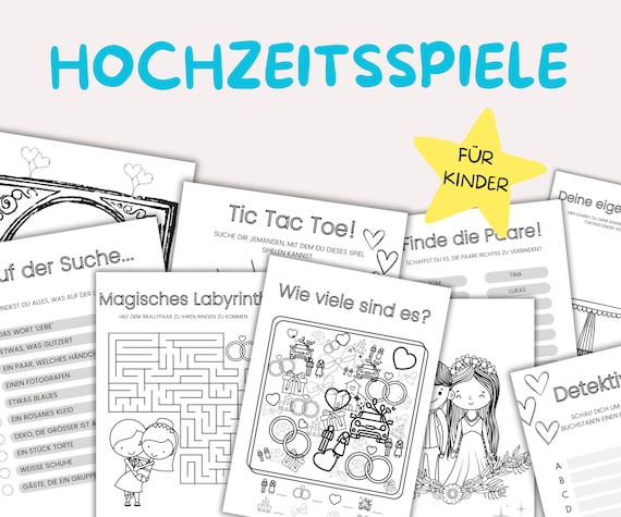 Hochzeitsspiele für Kinder, Aktivitätenheft 12 Spiele, Hochzeit Spiele, Hochzeitmalbuch, Kindertisch Hochzeit Ideen, Drucker freundlich