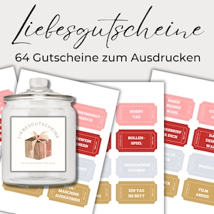 Valentijnsdagcadeau, 64 liefdesbonnen om uit te printen, liefdeskaarten, cadeau voor partner, cadeau voor vrouw, man, cadeau voor jubileum