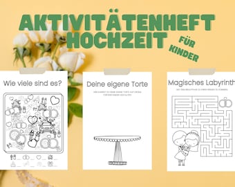 Wedding activity book for children, children's table for weddings, children's activities, 12 games and puzzles for children, wedding coloring book, download