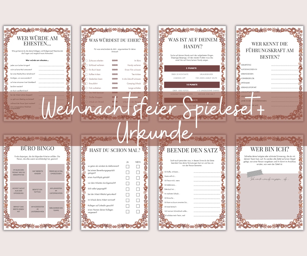 Weihnachtsfeier Spiele zum Ausdrucken Lustige Spiele für die Etsy.de