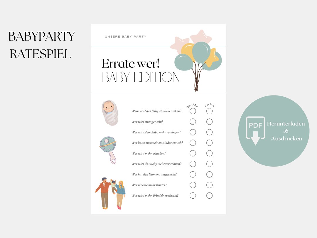 Babyparty Spiel Babyshower Fragebogen. Baby Ratespiel Spiele - Etsy