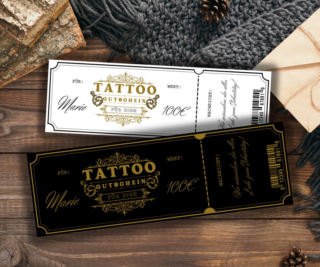 Tattoo Gutschein Vorlage zum Ausdrucken, Tattoo Gutschein basteln PDF