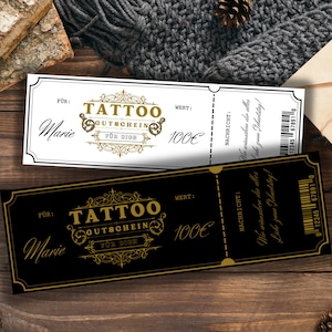 Tattoo Gutschein Vorlage zum Ausdrucken, Tattoo Gutschein basteln PDF, Geschenkgutschein herunterladen, Sofort Download