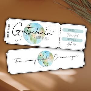 Plantilla de bono de viaje, plantilla de bono de vacaciones para imprimir, bono de viaje para regalar, regalo de cumpleaños personalizable