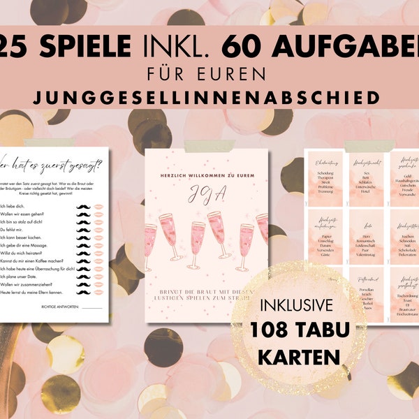 Junggesellinnenabschied Spiele, 25 JGA Spiele Set,  Brautparty Aufgaben, Junggesellenabschied Frauen Aufgaben, Sofort Herunterladen