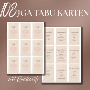 Junggesellinnenabschied Spiele, Brautparty JGA Tabu Spiel, Junggesellenabschied Frauen Aufgaben, 108 Tabukarten zum Ausdrucken