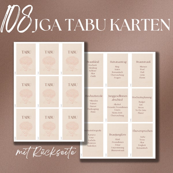 Hen Party Games, Bridal Shower JGA Taboo Game, Bachelor Party Women Tasks, 108 Printable Taboo Cards