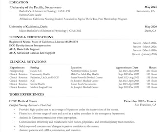 Modello di curriculum per infermiere neolaureato