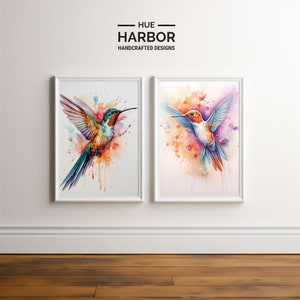 Watercolor paintings hummingbirds - set of 2 - digital art in high resolution quality - watercolor painting - nature art for the wall