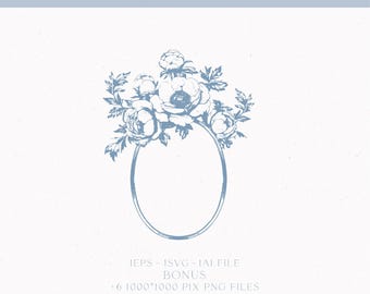 écusson de mariage floral vintage, logo monogramme (téléchargement numérique)