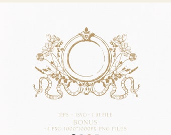 Vintage Floral Wedding Crest Logo (Digital Download)