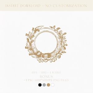 Laurel Crest Wedding Logo, Vintage Logo, Floral Wreath Wedding Logo, Monogram Emblem, Antique Monogram Frame, Logo for Napkin and Web