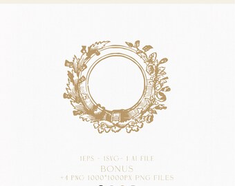 Floral Wreath Wedding Logo, Vintage Monogram Emblem (digital Download ...