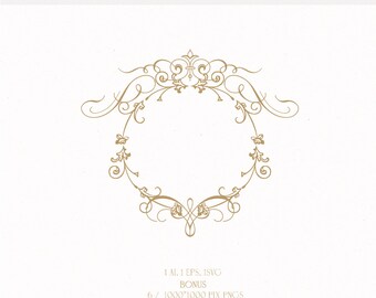 Elegant Wedding Crest Monogram, Vintage Floral Frame (digital Download ...