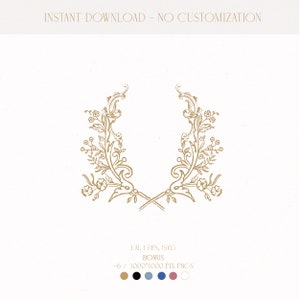 Floral Wedding Crest, Wedding Monogram Digital Download, Monogram Svg, Wall Art, Elegant Wedding Logo Design, Wedding Logo Template